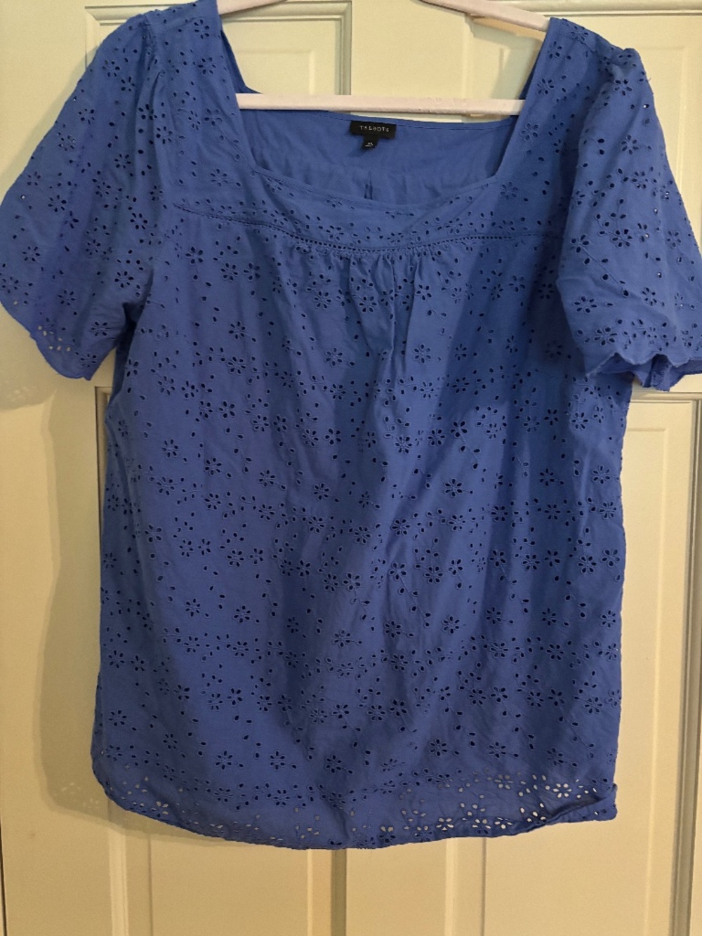 Talbots Blue Eyelet short sleeve top / blouse Size XL